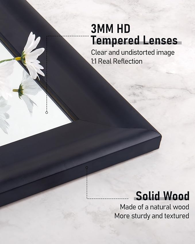 CULER Black Wood Wall Mirror for Bathroom,Rectangle 20 x 30 inch Hanging Vanity Mirrors with Wooden Frame for Living Room,Bedroom,Entryway