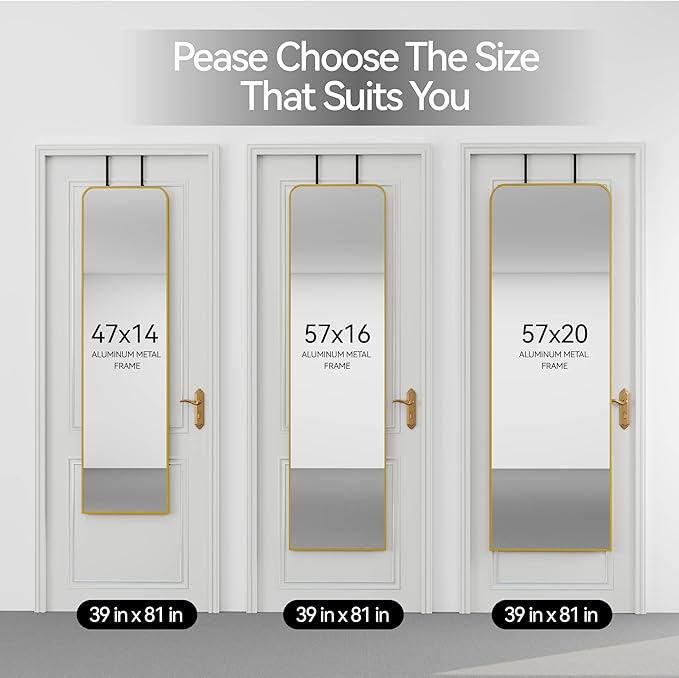 SCWF-GZ Rectangle 57x16 Mirror Full Length Wall Mounted Hanging or Against Wall Metal Frame Dressing Make-up Mirrors for Entryway Bedroom Bathroom Living Room 57 16 inch Gold