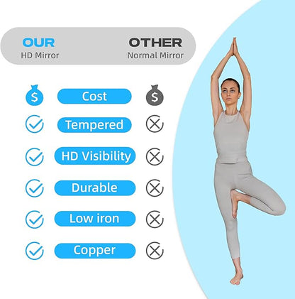 Hasipu 3Pcs 55''x20'' Home Gym Mirror Large Full Length Wall Mounted Full Body Mirror for Yoga Dance Fitness Exercise Studio Bedroom Garage, Frameless Tempered Glass Workout Mirrors Walnut Rectangular