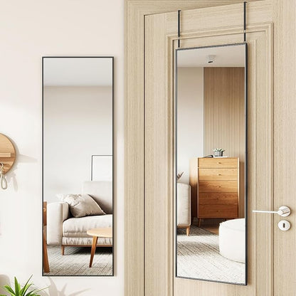 Door Mirror, Over The Door Full Length Mirror, 50"x16" Hanging Mirrors, for Bedroom, Living Room, Entryway, Dorm, Black