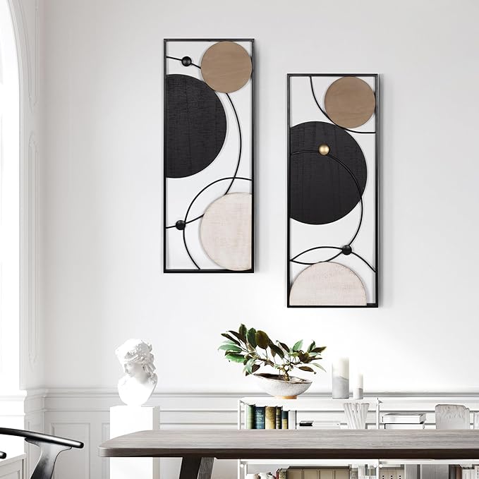 Oakrain 2 PCS Metal Wall Art - 35.4" X 14.1" Abstract Astronomy Wall Decor with Frame - Planet & Orbit Line Minimalist Wall Art Sculpture for Living Room, Office, Bedroom, Study