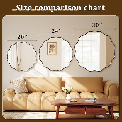 30 Inch Scalloped Round Wall Mirror, Black Wavy Edge Frame Circle Mirror for Bathroom, Bedroom, Entryway, Living Room for Wall Decor