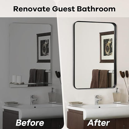 Bathroom Mirror Over Sink - 24x36 Inch Black Rectangle Framed Matte Mirror for Bathroom, Rectangular Alumium Frame Mirrors Wall Mounted for Restroom, Farmhouse, Entryway, Hallway