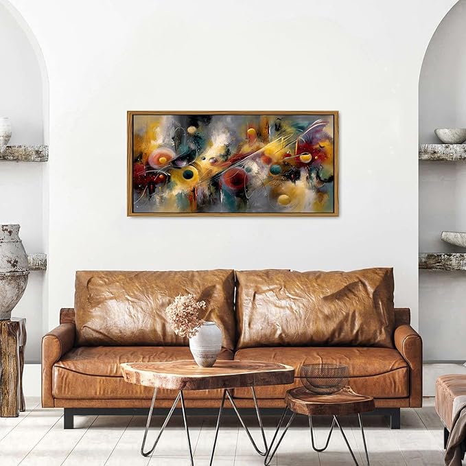 Abstract Music Canvas Wall Art Framed Colorful Rainbow Circle Picture for Living Room Modern Neutral Prints Minimalist Geometric Painting Contemporary Artwork for Office Bedroom Home Decoration 20x40