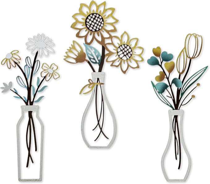 3 Pcs Metal Flowers Wall Decor Rustic Farmhouse Decor Sunflower Minimalist Wall Art Decors for Bathroom Kitchen Living Room Bedroom Office Housewarming Gifts (Beige)