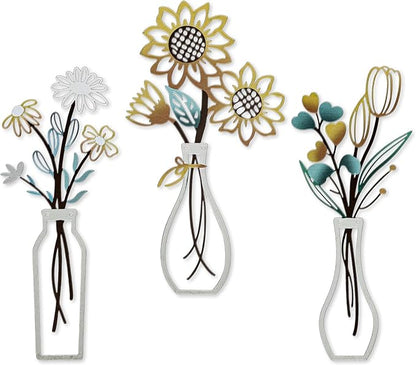 3 Pcs Metal Flowers Wall Decor Rustic Farmhouse Decor Sunflower Minimalist Wall Art Decors for Bathroom Kitchen Living Room Bedroom Office Housewarming Gifts (Beige)