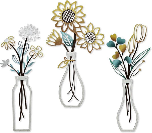 3 Pcs Metal Flowers Wall Decor Rustic Farmhouse Decor Sunflower Minimalist Wall Art Decors for Bathroom Kitchen Living Room Bedroom Office Housewarming Gifts (Beige)