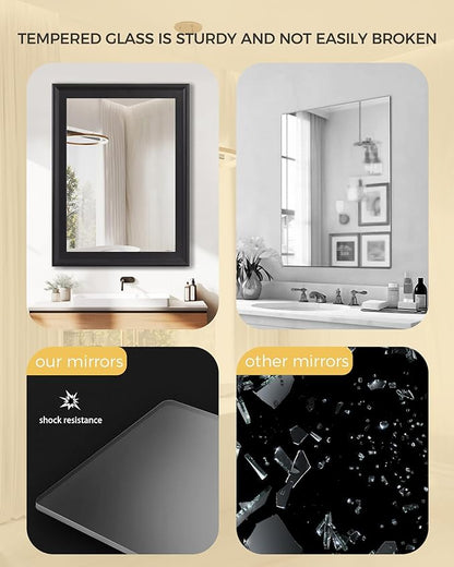 Black Wood Mirror for Bathroom,Rectangle Rustic 30 x 40 inch Vanity Mirror for Wall,Wooden Wall-Mounted Hanging Mirror for Entryway,Bedroom or Living Room