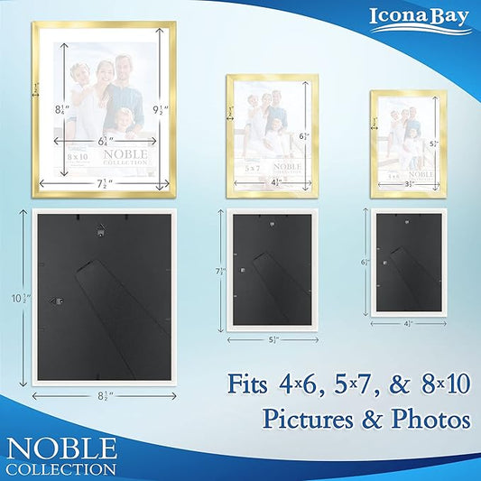 Icona Bay Combo-Sizes Gold Picture Frames Set - 10 PC (Four 4x6, Four 5x7, Two 8x10), Noble Collection Multi-Pack, Modern Professional Design for Wall Gallery