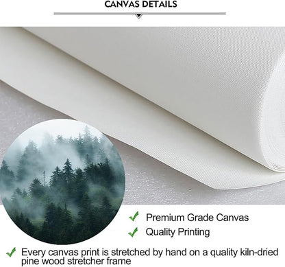 iKNOW FOTO XLarge 7 Panel Canvas Print Wall Art Misty and Fog Over Dark Mountain Forest Wilderness Nature Photography Modern Art Rustic Landscape Picture 70x32 Inches
