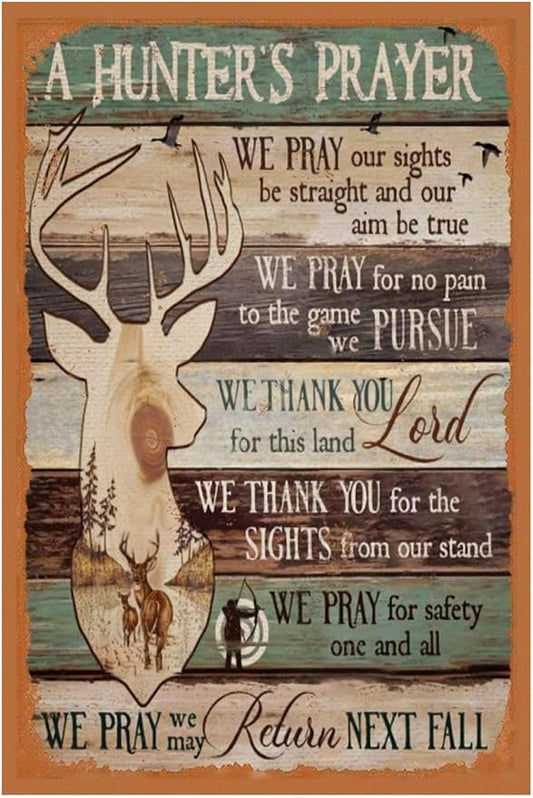Vintage-Sign Rustic-Poster Wall-Art Hunting-Lovers, Hunter’s Prayer, Funny Decor Gift Accessories Plaque for Home Farm Fence Bathroom Bedroom 8 X 12 Inch