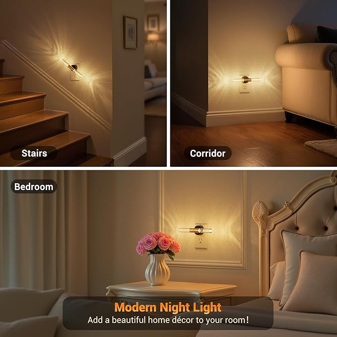 JandCase Night Light Rotating, Night Lights Plug into Wall, 3000K Acrylic Bubble Soft Light with Auto Light Sensor, 0-100LM Adjustable Brightness for Bedroom Bathroom Hallway