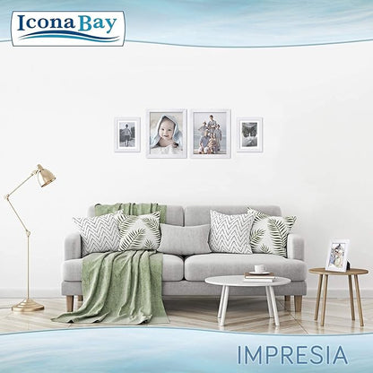 Icona Bay 5x7 Picture Frame Set w/Removable Mat to 4x6 (White, 10 Pack), Simple Modern Design, Table Top Kickstand and Wall Hanging Hooks Included, Impresia Collection