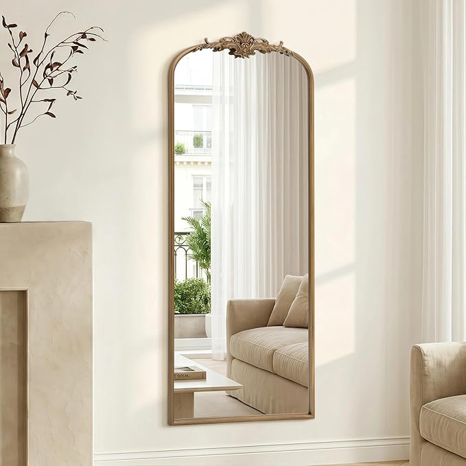 Besdomus Vintage Mirror Full Length: 21x56 French Gold Arched Full Body Mirror - Floor Antique Baroque Traditional Ornate for Entryway/Cloakroom/Bedroom/Living Room - Home Decor for Fashion-Conscious