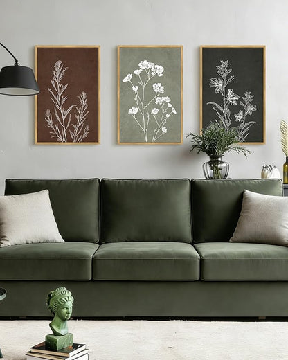 Drsoum Vintage Botanical Flower Boho Framed Wall Art Retro Floral Prints Wildflower Bohemain Neutral Rustic Artwork Kitchen Bedroom Ready to Hang 16x24in Natural Framed