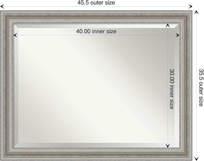 Amanti Art Silver Bathroom Mirror for Over Sink, 36x46 Parlor Silver Rectangle Vanity Mirror, X-Large Traditional Frame, Hangs Horizonally and Vertically, Bathroom Wall Decor, Beveled Edge