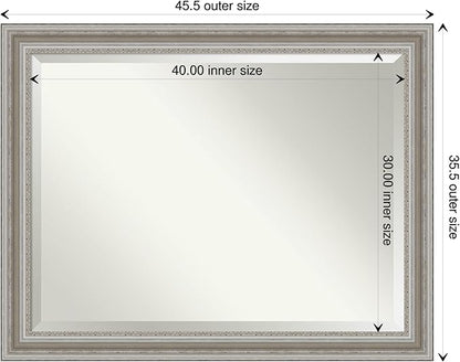 Amanti Art Silver Bathroom Mirror for Over Sink, 36x46 Parlor Silver Rectangle Vanity Mirror, X-Large Traditional Frame, Hangs Horizonally and Vertically, Bathroom Wall Decor, Beveled Edge