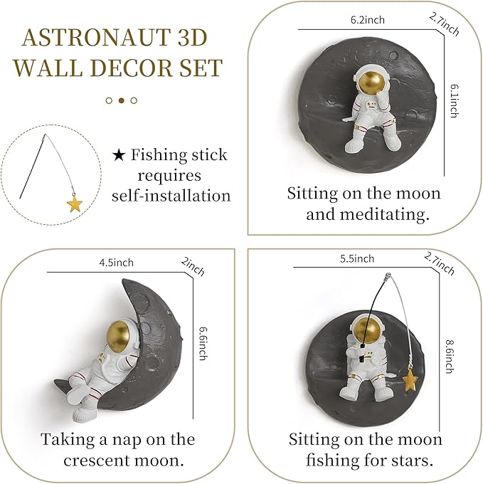 AWNR 3 Pcs Astronauts Wall Sculpture Decor for Modern Home Decor Background 3D Wall Decorations for Living Room Sofa Bedroom Wall Decor Outer Space Theme Wall Decor for Kids Room