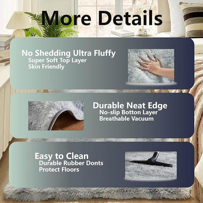Floralux 4x6 Shag Rug, Tie-Dye Light Grey, Modern Fluffy Rugs for Bedroom, Soft Plush Carpet for Living Room, Nursery Kids Room, Home Dorm Decor Aesthetic, Area Rugs