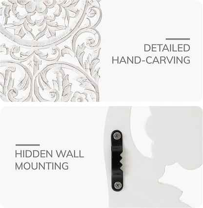 JFY Designs Wall Medallion - Wooden Wall Decor, Hand Carved & Embossed Decorative Wall Sculpture, Boho Farmhouse Wall Art, Perfect for Home, Office or any Living Space
