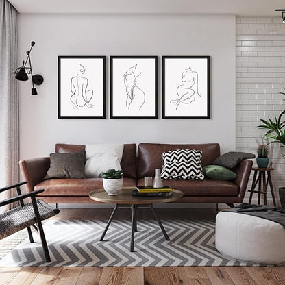 Minimalist Line Wall Art Woman Body Outline Wall Art Prints Women Figure Drawing Painting Body Line Wall Decor Female Wall Art Abstract Woman Silhouette Canvas Art Aesthetic 12x16x3 Inch Framed