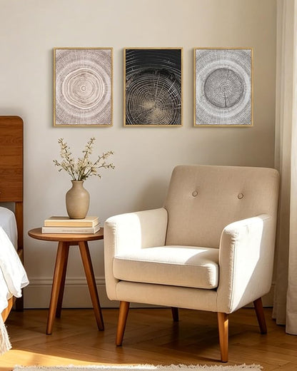 PHOPAGO Vintage Tree Rings Wood Framed Wall Art Modern Retro Wood Stump Wall Decor Nature Farmhouse Rustic Art Prints Living Room Bedroom Home Decor - 11x14in Natural Framed