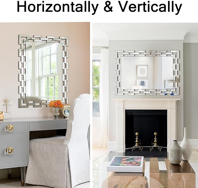 Chende Decorative Mirrors for Wall, 40''X28'' Large Bathroom Mirror with Frameless Glass Frame, Rectangle Accent Mirror for Living Room, Entryway, Dining Room, Bedroom