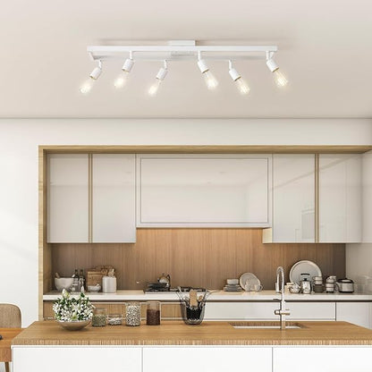Globe Electric 64000095 36" 6-Light Track Lighting, Matte White, Pivot Sockets, Ceiling Lamp for Bedroom, Kitchen, Hallway, Bathroom, Den, Dining Room, Home Décor