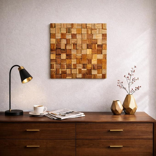 JOLLYMER Wood Wall Decor, Rustic Wooden Wall Art, Home Decorations for Living Room and Bedroom Aesthetic, Cubic, 13" x 13"