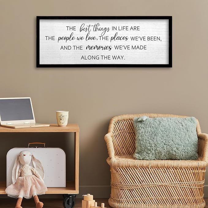TQianJiang The Best Things in Life Wall Decor Sign 24"X10" for family Home Bedroom Large Adventure Wood Framed Wall Hanging Art (Black)