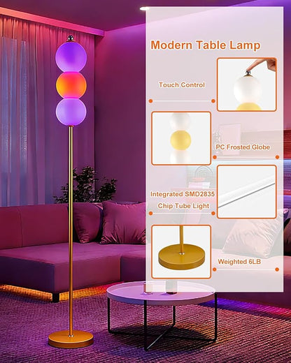 Lightdot RGB Floor Lamp with Touch Control, Dimmable Globe Modern Standing Lamp, RGB&3000K Color Changing LED Floor Lamp Ambient Lighting, Yellow Tall Lamp for Living Room Bedroom Gaming Corner Decor