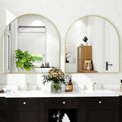 XRAMFY 31"x32" Arched Wall Mirror for Bathroom, Gold Vanity Mirror for Bedroom, Living Room, Entryway, Decorative Hanging Mirror for Wall