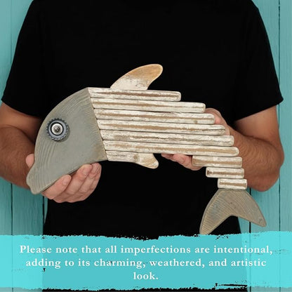 Handmade Driftwood Dolphin Nautical Wall Decor - 14" x 9.5" Wooden Rustic Coastal Wall Art for Living Room, Bedroom, Office, Bathroom - Ocean Beach Decoration (Skipper)