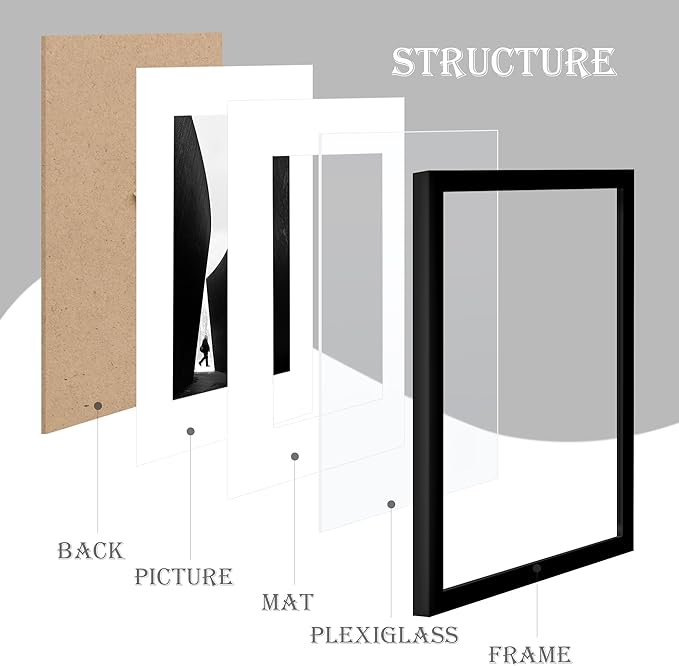 8x10 Picture Frame Sef of 10, Display Pictures 5x7 with Mat or 8 x 10 Without Mat, Photo Frame Collage for Wall Gallery Decor, Hanging or Tabletop Display, Black