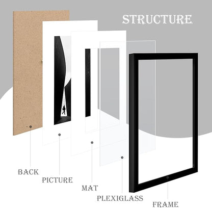 8x10 Picture Frame Sef of 10, Display Pictures 5x7 with Mat or 8 x 10 Without Mat, Photo Frame Collage for Wall Gallery Decor, Hanging or Tabletop Display, Black