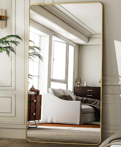 HARRITPURE 80"x40" Oversized Full Length Mirror - Rectangular Gold Aluminum Frame Floor Mirror with Stand for Bedroom, Living Room, Cloakroom, Full Body Reflection