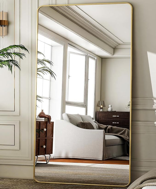 HARRITPURE 80"x40" Oversized Full Length Mirror - Rectangular Gold Aluminum Frame Floor Mirror with Stand for Bedroom, Living Room, Cloakroom, Full Body Reflection