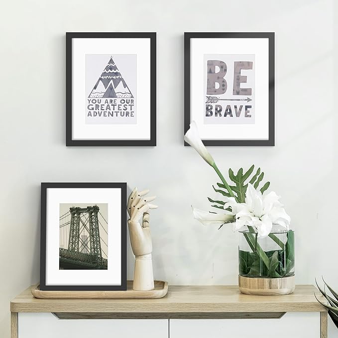 8.5x11 Picture Frame Sef of 10, Display Pictures 6x8 with Mat or 8.5 x 11 Without Mat, Photo Frame Collage for Wall Gallery Decor, Hanging or Tabletop Display, Black