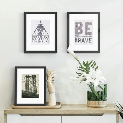 8.5x11 Picture Frame Sef of 10, Display Pictures 6x8 with Mat or 8.5 x 11 Without Mat, Photo Frame Collage for Wall Gallery Decor, Hanging or Tabletop Display, Black