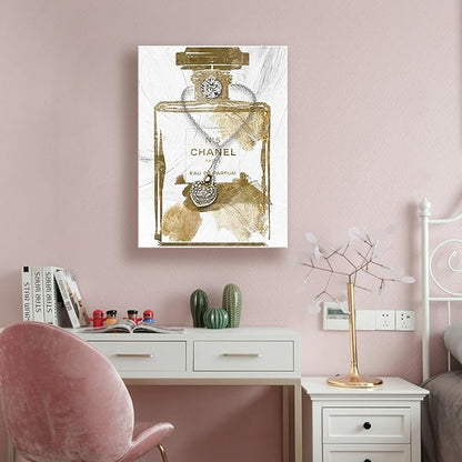Vintage Perfume Bottle Canvas Wall Art Modern Luxury Posters Print Fashion Glam Poster Picture for Bedroom Make up Room Home Decor 16"x24"