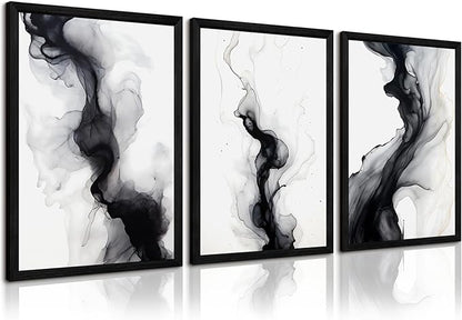 Black White Abstract Wall Art Decor Set of 3 Modern Wall Art Minimalist Canvas Wall Decor Black White Abstract Prints Modern Pictures Minimalist Artwork for Room Bedroom 12x16 Inch Framed