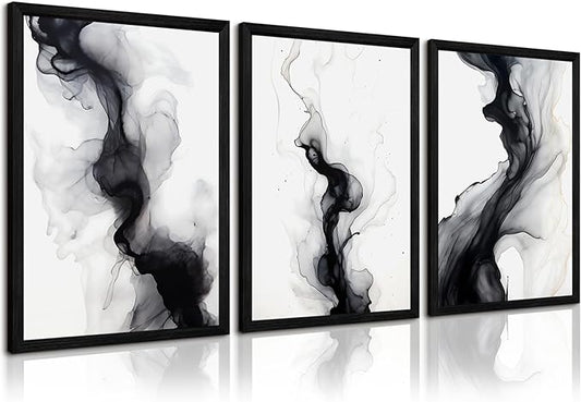 Black White Abstract Wall Art Decor Set of 3 Modern Wall Art Minimalist Canvas Wall Decor Black White Abstract Prints Modern Pictures Minimalist Artwork for Room Bedroom 16x24 Inch Framed