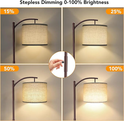 ROTTOGOON Dimmable Floor Lamp, Arc Floor Lamps for Living Room, Stepless Dimming Modern Standing Lamp with Linen Shade, Tall Lamp for Bedroom Office Dining Room- Brown