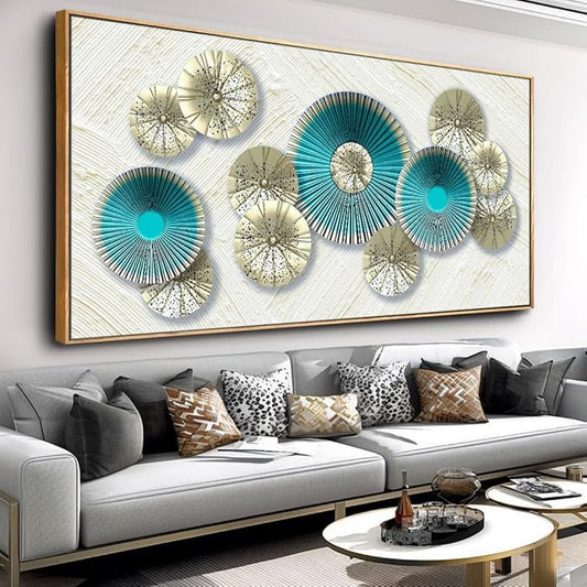 Wall Art Simple Wall Decor Teal Blue and Yellow Canvas Painting Abstract Wall Art for Bedroom Living Room Dining Room Home Office Decor 24"x48" with Framed
