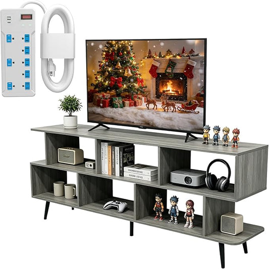 Lightdot 65" TV Stand Fits TVs Up to 75 Inch,Entertainment Center with Power Outlet & Open Storage Shelves,Sofa Cabinet Media Console for Living Room, Bedroom,Kitchen,Easy Assembly, American Walnut