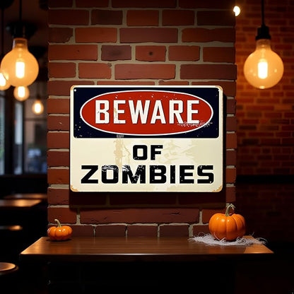 Warning Beware of Zombies Funny Tin Sign Bar Pub Garage Diner Cafe Home Wall Decor Home Decor Art Plaque Retro Vintage