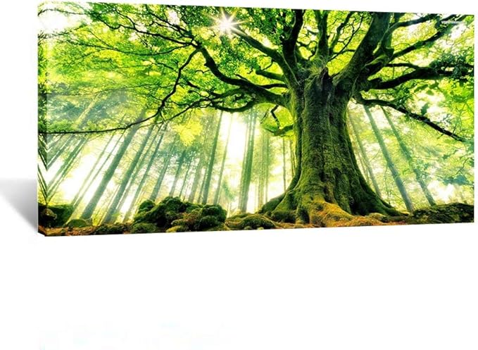 KREATIVE ARTS Extra Large Canvas Art Print Spring Forest Nature Green Big Tree Wall Art Photo Printed on Canvas Framed Artwork for Office Wall Decoration Ready to Hang 24x48inch
