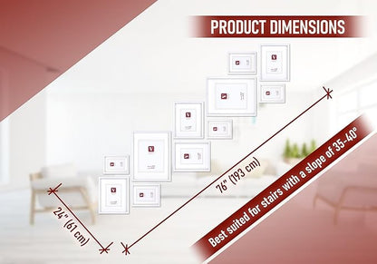 VELISTA 11 Piece Stair Picture Frame Set for Wall – Shadow Box Stairwell Gallery Wall Frame Set -Stairway Décor for Walls - Ladder Picture Frames 4x6, 5x7, and 8x10 in - Staircase Wall Décor (White)