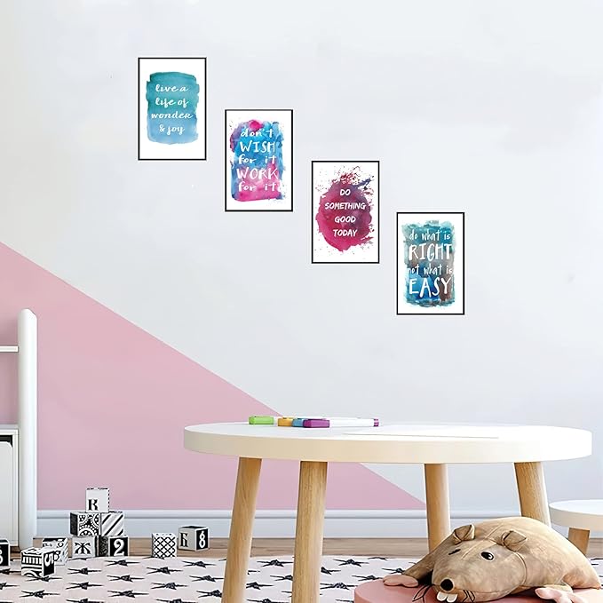 Set of 4 Framed Motivational Wall Art Inspirational Quote Watercolor Phrase for Living Room Decor, Canvas Painting Posters Print Pictures for Office Bedroom Home kitchen Decoration