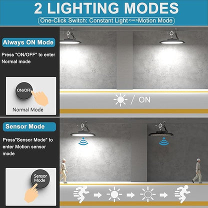 Lightdot 8Pack Smart 250W High Bay LED Shop Lights 37,500LM High Bay Lights with Control (Normal Mode & Motion Sensor Mode) ETL-Listed Plug & Play for 30-40FT Height Warehouse-6Yrs Warranty